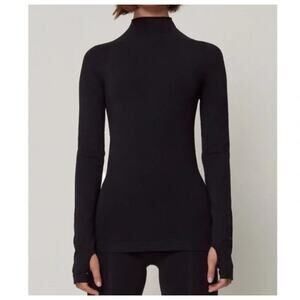 KHY Black Seamless Mock Neck Shirt Kylie Jenner Athleisure Running Sleek sz S